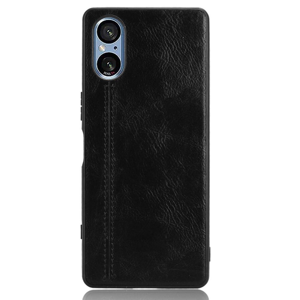 

For Sony Xperia 5 V Case Cowhide Texture PU Leather Coated TPU+PC Phone Cover Black