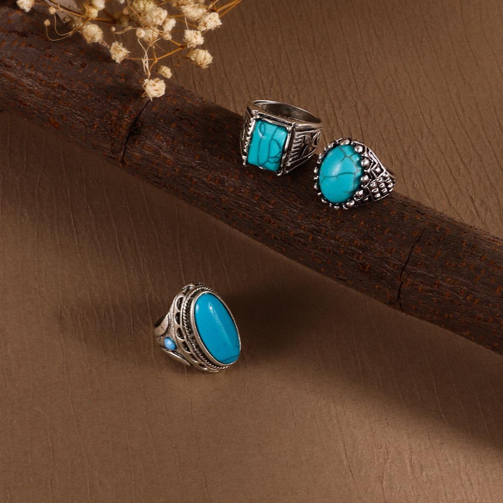 Zinc Zinc Alloy Western Country Ring Antique Vintage Ring Trendy Turquoise Ring  Boys