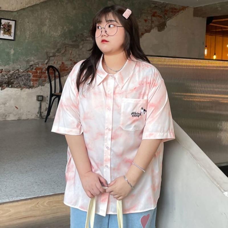 Dámská košile velké velikosti Kawaii Potisk Roztomilé halenky s pololímečkem Harajuku Oversize Korejské ležérní růžové topy Unisex oblečení