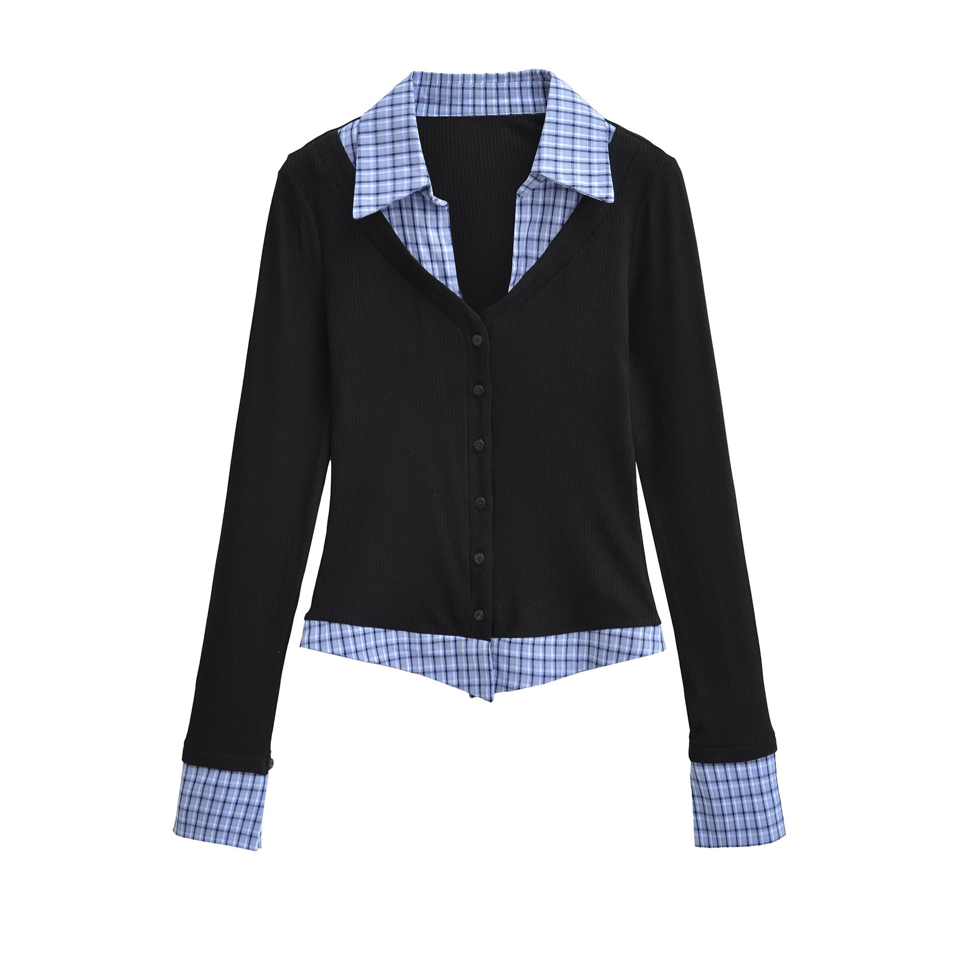 Женская футболка в корейском стиле, приталенная, с пэчворком, многослойная Small чёрный