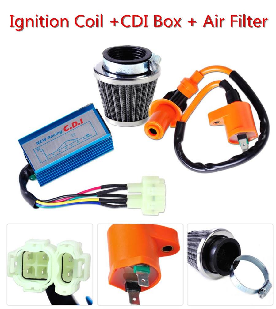 Ignition Coil + 6 Pin CDI Box + Air Filter Set for GY6 Scooter ATV Moped Go Kart