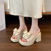 Cool Slippers Women's Summer Outer Wear Fashion 2025 New Versatile Muffin Thick Bottom Heightening Bow Women's Wedge Slippers