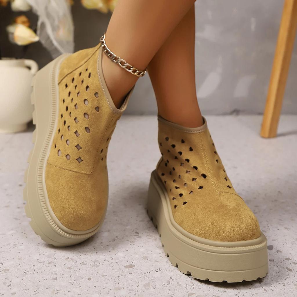 Fashion Summer Women Boots Leather Moccasins Women Platform Flats Women Shoes Ankle Booties Mid Calf Boots Females ZIP Pumps Shoes