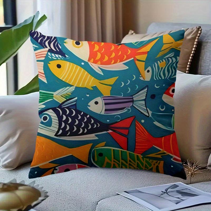 Double Sided Vibrant Fish Pattern Soft Throw Pillow Cover For Bed Sofa And Chair Home Accent Decoration