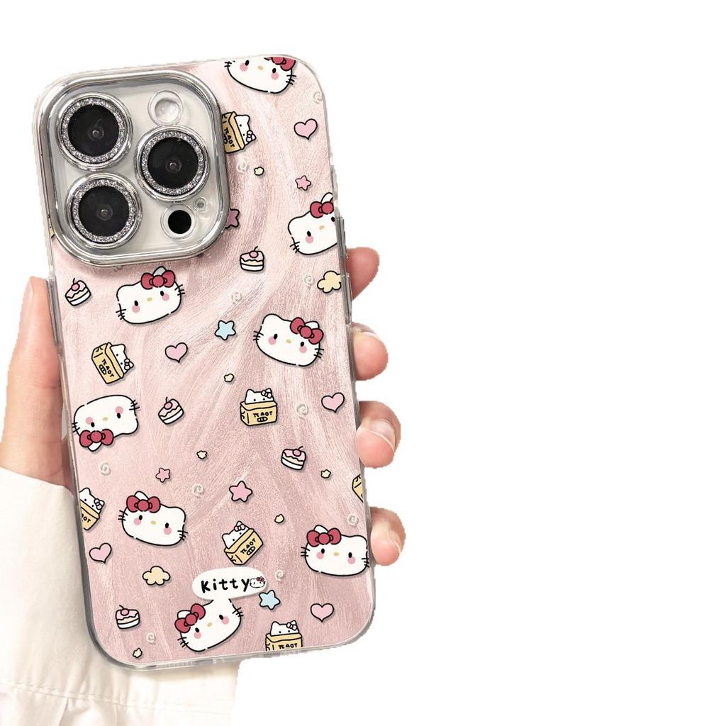 Applicable To Apple 11promax Mobile Phone Case Iphone11pro New 11 Lens Film Feather Yarn Powder Ins Hello Kitty