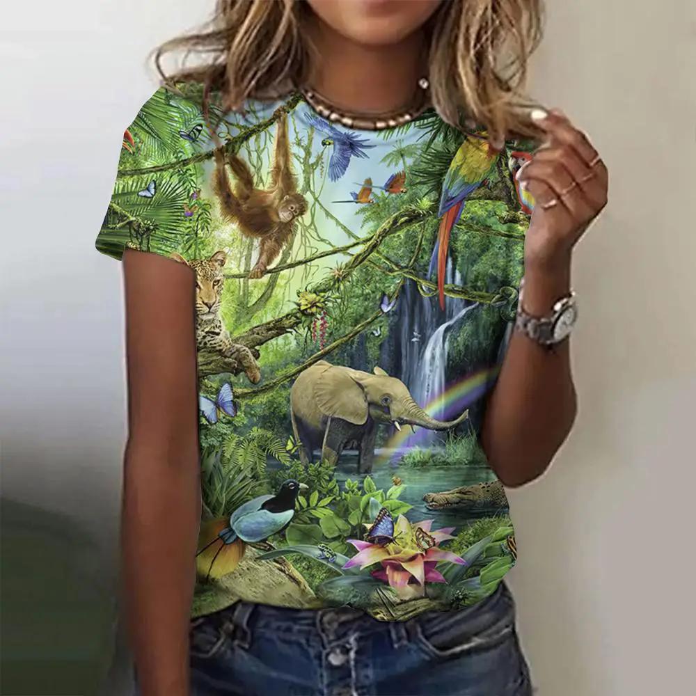 Summer Fashion Blouse Women's Tshirts Basic Oversized Female Clothing 3d Wild Animals Theme T Shirt Casual Tees Short Sleeve Top