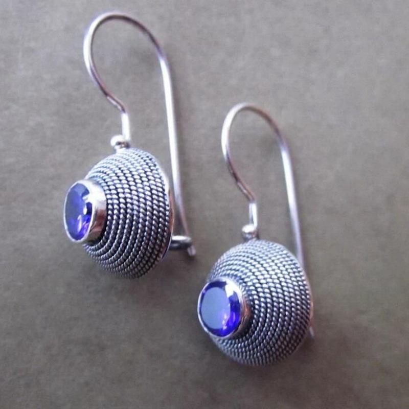 

Креативні вінтажні сережки-підвіски сріблястого кольору з інкрустацією темно-синім каменем для жінок. Модні сережки для вечірки, заручин, подарунок, ювелірні вироби
