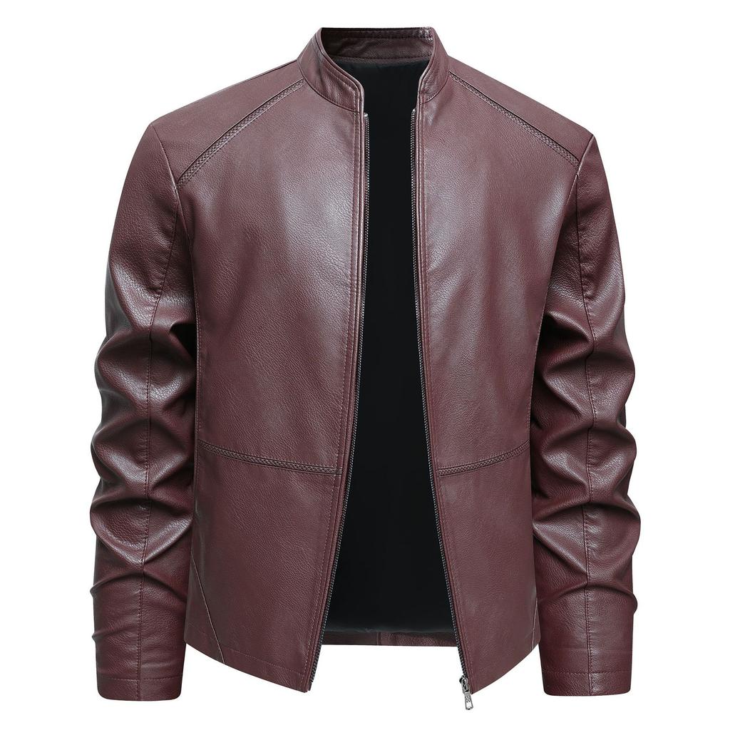 Spring and autumn new men's stand-up neck cardigan new locomotive leather jacket casual leather jacket trendy handsome