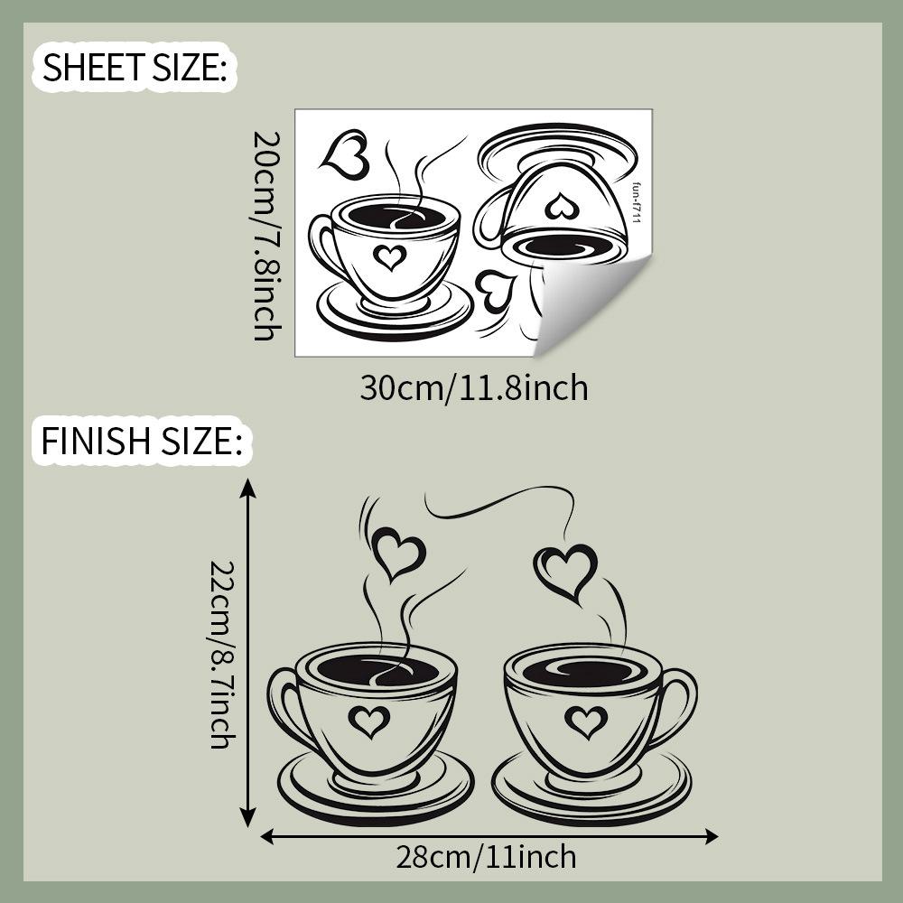 Creative Love Coffee Cup Wall Stickers For Cafe Background Decoration Wallpaper Kitchen Beautify Home Decor Self-adhesive Decals