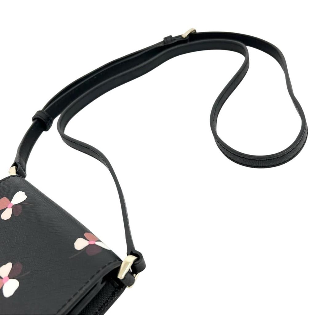 Kate Spade Floral Pattern Dusk Buds Shoulder Bag Leather Black Women Used