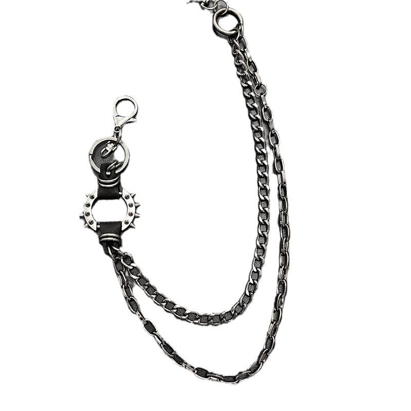 Vintage Punk Black Waist and Pants Chain with Exaggerated Spikes - Unisex Hip Hop Streetwear Accessory (2021)