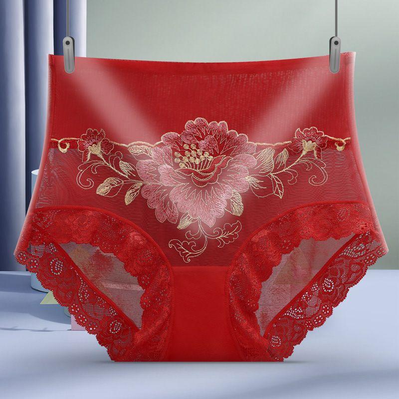 Moda Estiva Lusso Leggero Ricamato Sexy Rete Biancheria Intima Donna Taglie Forti Vita Alta Senza Cuciture Comodo Pizzo Triangolo Pantaloncini