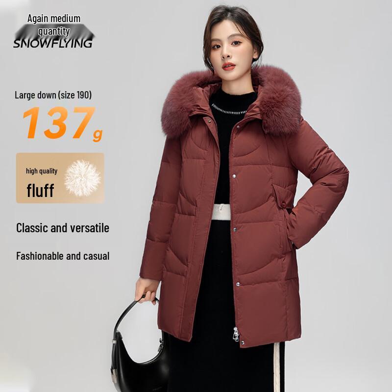 Xuezhongfei Women's Mid-Length Down Jacket with Fox Fur Collar