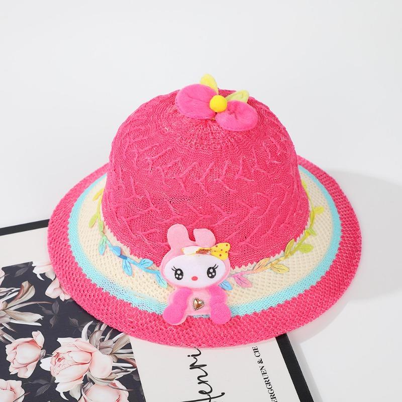 

Girls sunscreen hat summer shade color cool hat cute rabbit ear cartoon travel straw hat 2-8 years old with