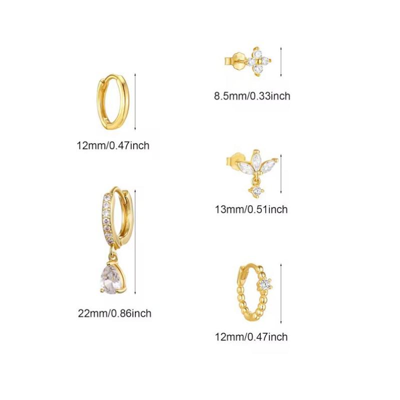 3/5/6Pcs Copper Geometry Huggie Hoop Earrings Set Daily Wear Gold Silver Color Zircon Ear Piercing Earring Wedding Jewelry Gifts