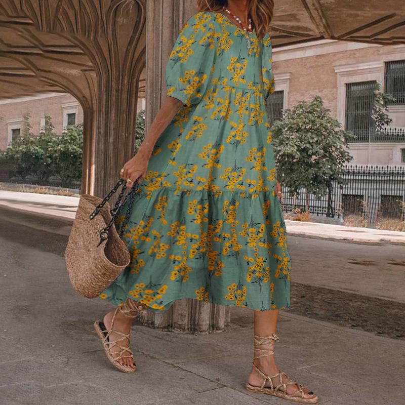 New Summer Models For Ebay Independent Station Fashion Medium-Sleeved Loose Women S Dress S