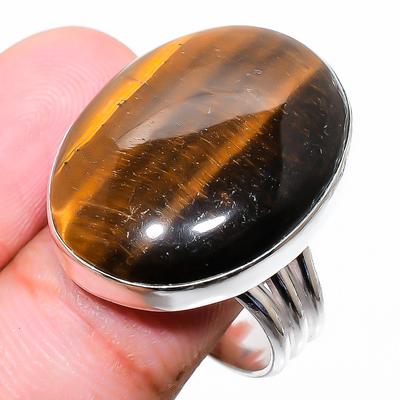 Piedra Preciosa Ojo de Tigre Plata de Ley 925 Joyería Anillo Talla 9 n3B74