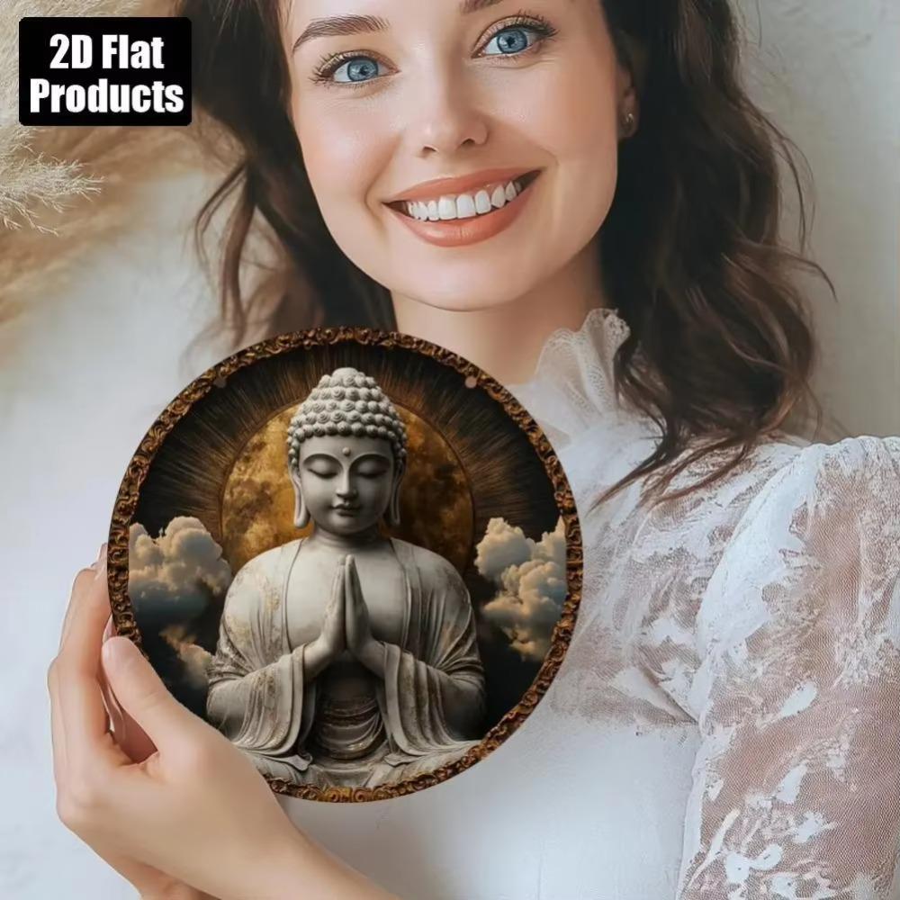 Уникальное металлическое настенное искусство Дзен-медитация 22D Плоское Золотисто-коричневая отделка Декор для дома Офиса Кухни 40x30cm белый