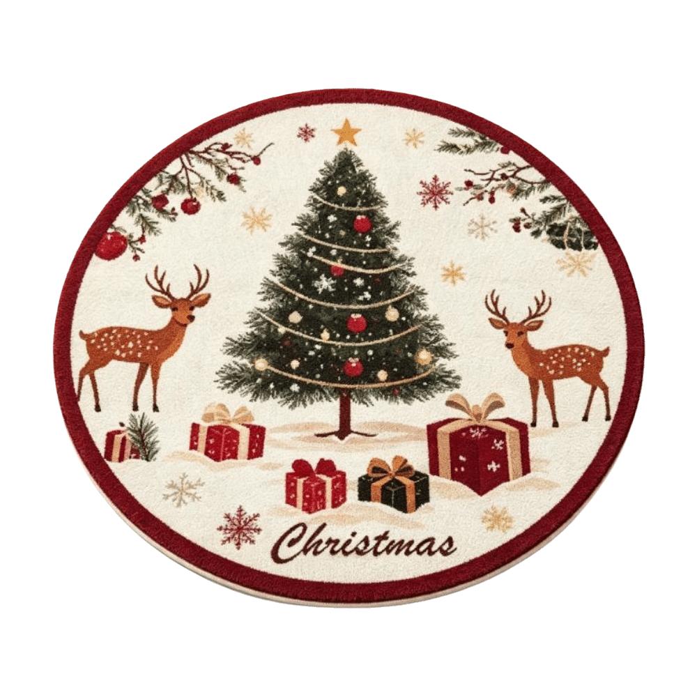 Reindeer Christmas Rug 2D Flat Printed Round Carpet Holiday Decor Christmas Doormat Party
