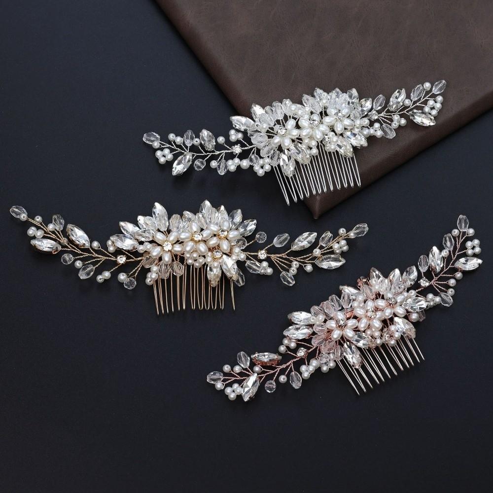 Flower Bridal Headpiece Jewelry Rhinestone Hairpin Gift Pearl Hair Combs  Wedding Ceremony