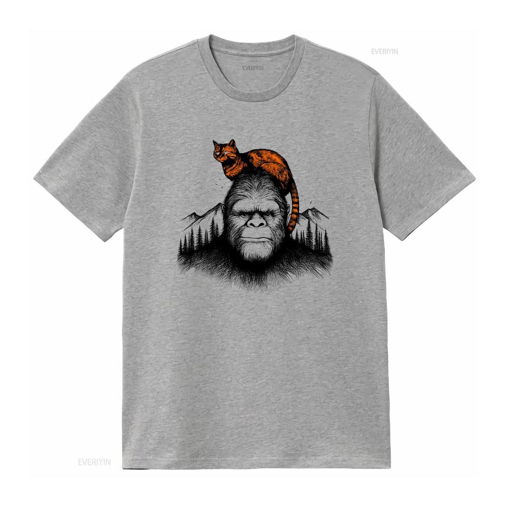 Sasquatch And Orange Cat T Shirt Unique Novelty Idea For Lovers Moms Cool Print vintage Washed graphic Breathable homme