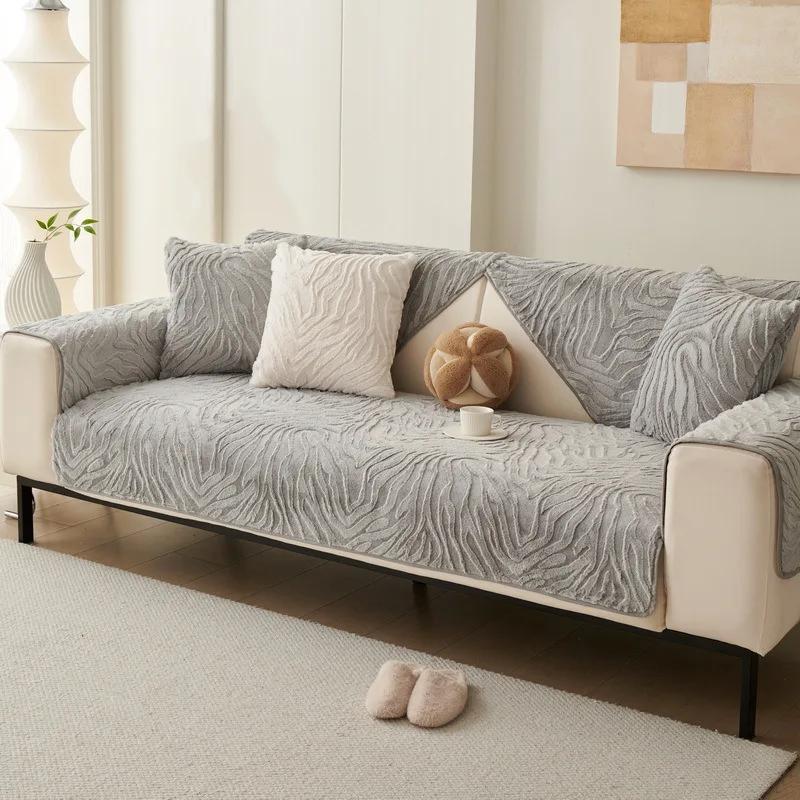 Winter Plush Sofa Cushion Thicken Anti-slip Sofa Cover Towel Warm L Shaped Universal Sofa Slipcovers for Living Room Decoration