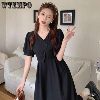 Summer Solid Color Dresses Age-defying V-neck Dresses Design Sense Waist-skimming A-line Long Dresses