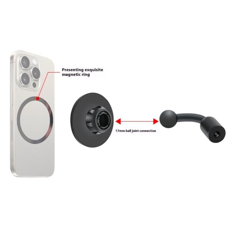 Aluminum Alloy Magnetic Phone Holder With 17mm Ball Head Elbow Adapter Joint 1/4" Thread Converter For Multiple Device