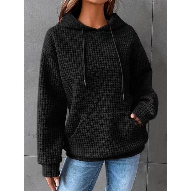 Stylish 2023 Party Fashion Style Work Clothing Fall Loose Pullover Hooded Long Sleeves Patchwork Waffle Sweatshirt Women