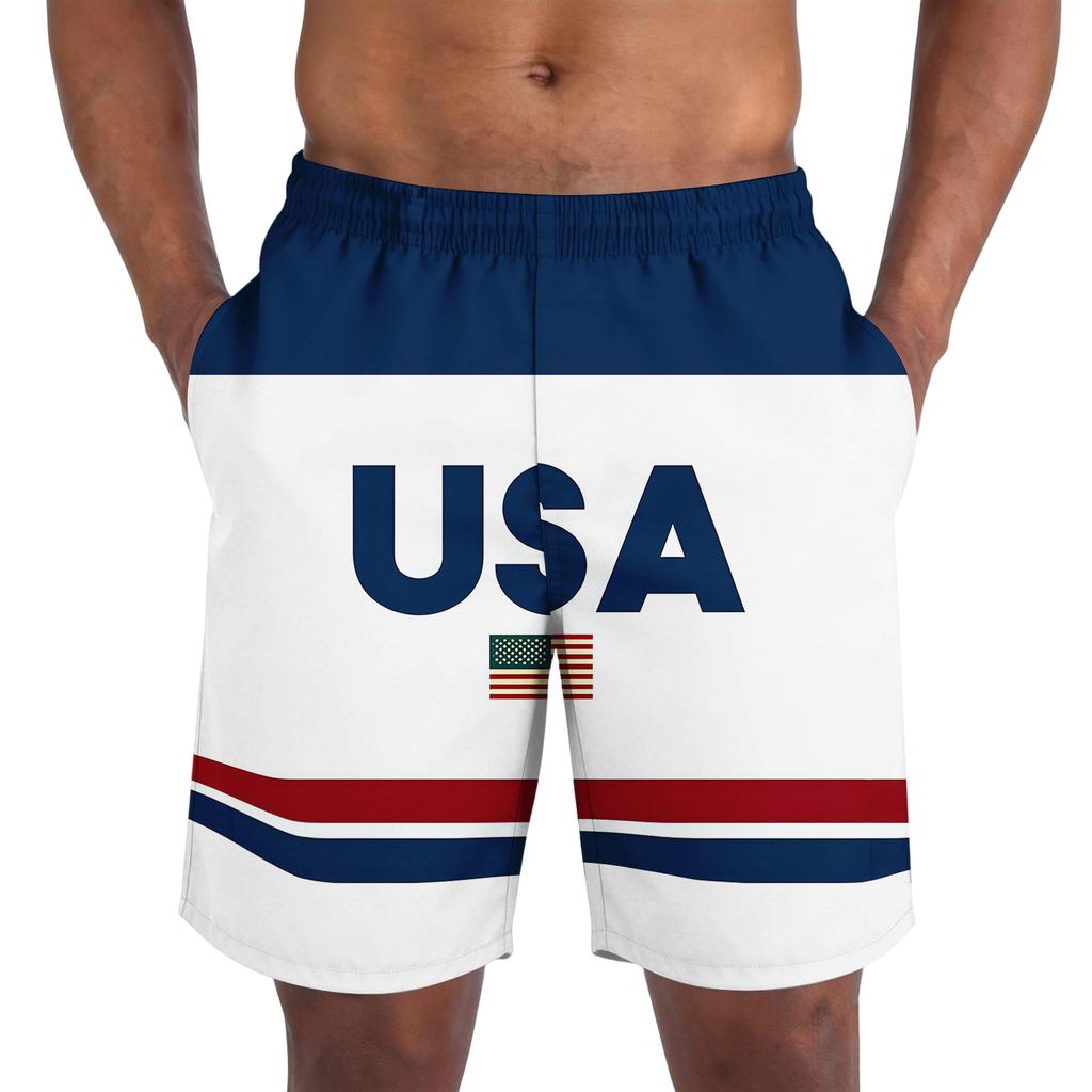 Pantalones Cortos Casuales de Moda con Estampado del Día de la Independencia para Hombre, Pantalones Cortos Deportivos Ligeros y Transpirables para Hombre