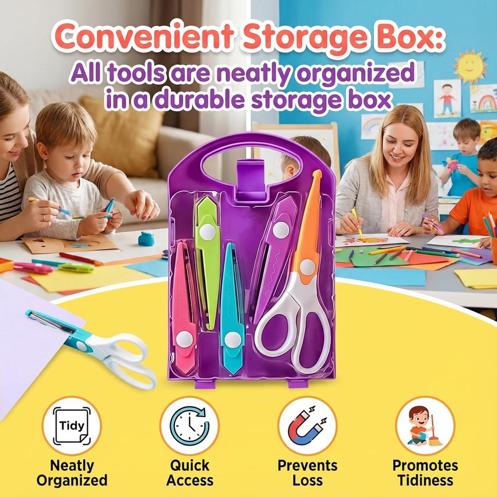 Kids DIY Craft Tool Set Large Hole Puncher And Scissors With Storage Box For School And Home Activities