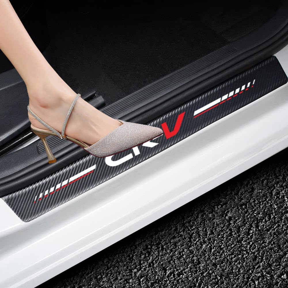 4Pcs Car Door Sill Protector For CR-V Accessories Fit For CRV Carbon Fiber Leather Door Sill Sticker, Decoration Door Sill Scuff Plate Sticker For
