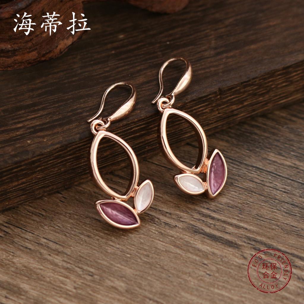 Enamel Petal Earrings Necklace Set, Flower Style Women's Earrings