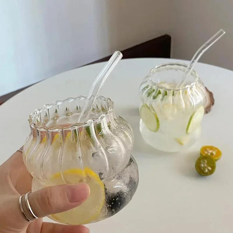1/2pcs Clear Glass Cup Creative Ins Exquisite Heat-resistant Tumbler Tea Juice Milk Coffee Mug Home Office Cocktail Beer Glasses