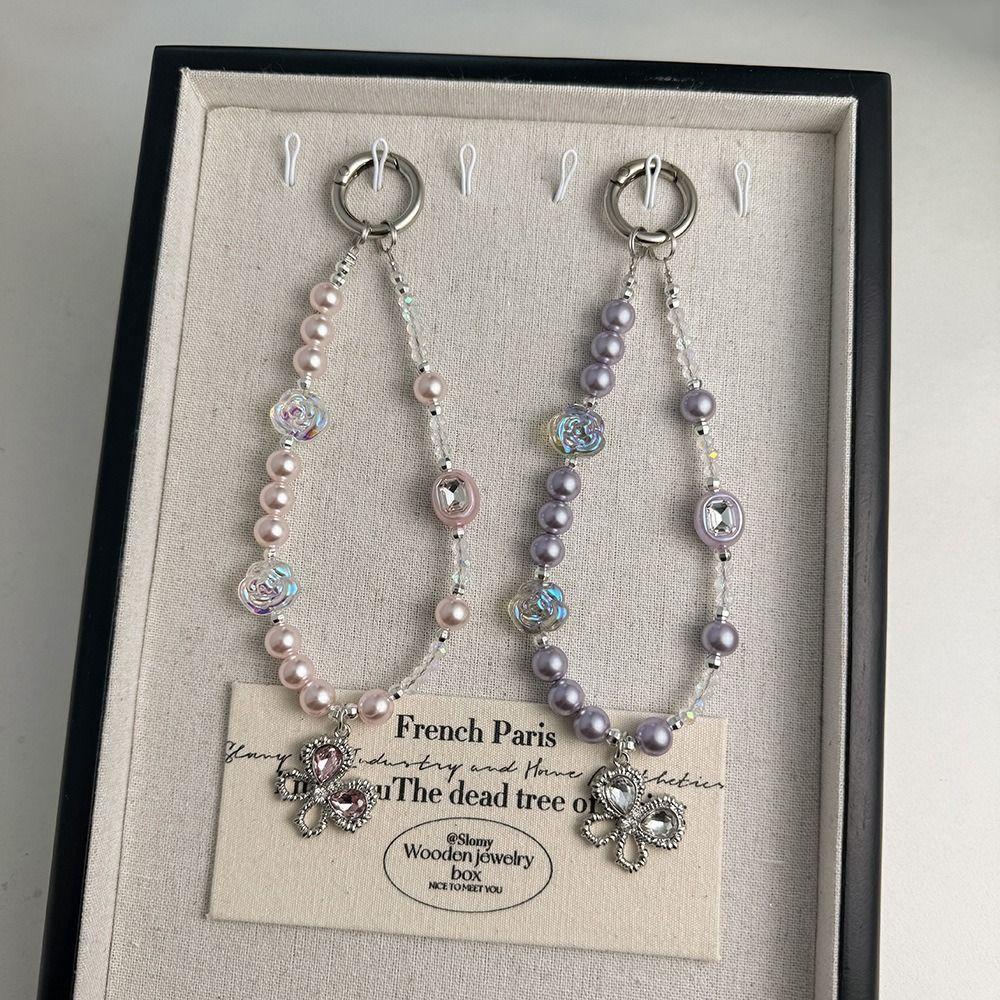 Handyanhänger Galvanisiertes Silber Lanyard Perlen Handy-Lanyard Handydekoration