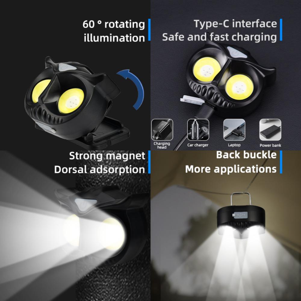 Owl Cob Headlamp Type-c Rechargeable Headlight Portable Rotating Hunting Lights Usb Magnet Led Head Flashlight Fishing Head Lamp