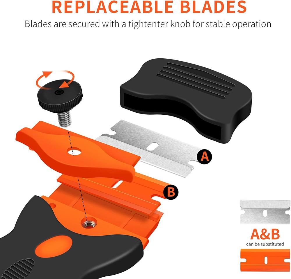 Plastic & Metal Razor Blade Scraper, Window Glass Cleaner, Vinyl Film & Adhesive Remover Tool for Car Home Clean Scraper Tool