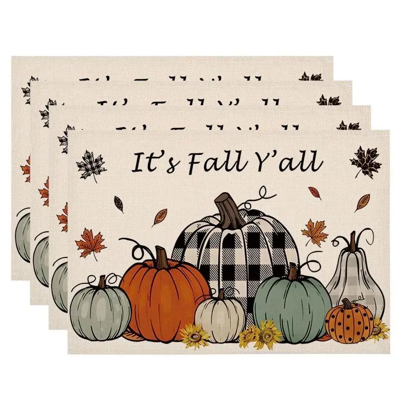 1PC Thanksgiving Day Placemats Pumpkin Print Tableware Mat Christmas Decor for Home Xmas Navidad Noel NewYear Table Decor