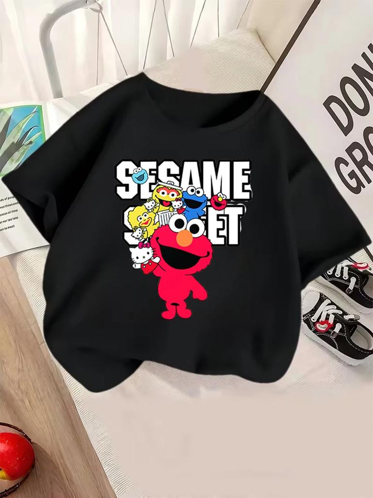 Elmo Sesame Street Kids Short Sleeve T Shirt Summer Cute Cartoon Crewneck Boys Girls 3-14