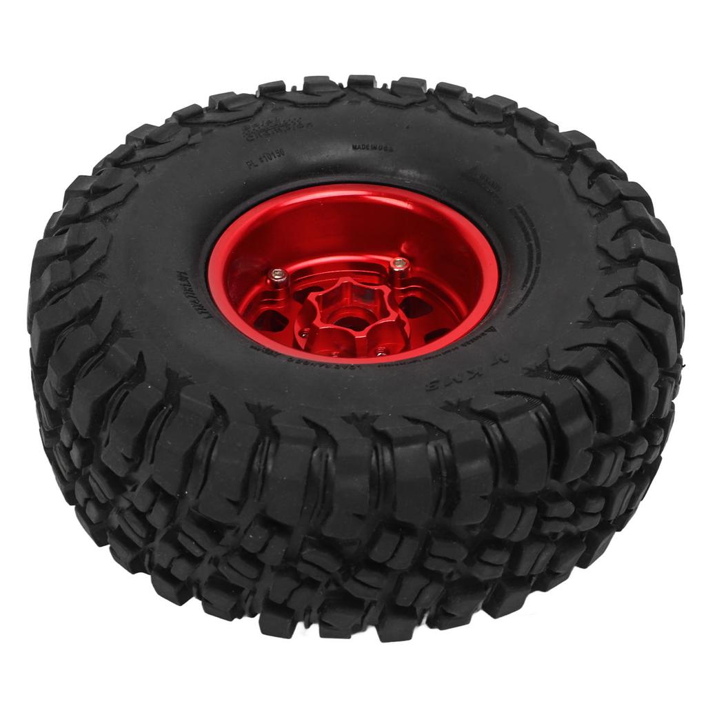 4 Pcs 1.9 Inch RC Rubber Tire with Red Aluminum Alloy Wheel Hub for RC Car Spare Part Repair Accessories