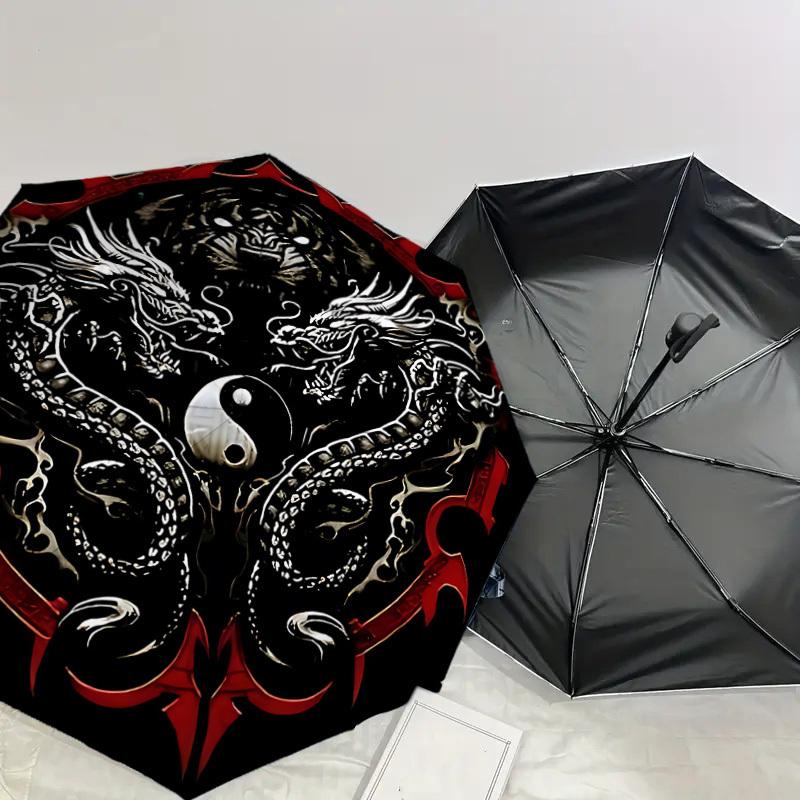 1PC Dragon Yin Yang Umbrella-8-Rib Reinforced, Automatic Open, Lightweight & Durable, Cute Fashion Accessory for Outdoor-A1265