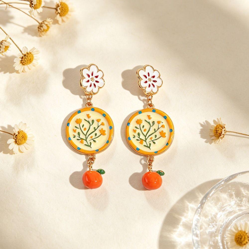 Painting Enamel Flower Dangle Earrings Creative Bohemian Dangle Earring  Party