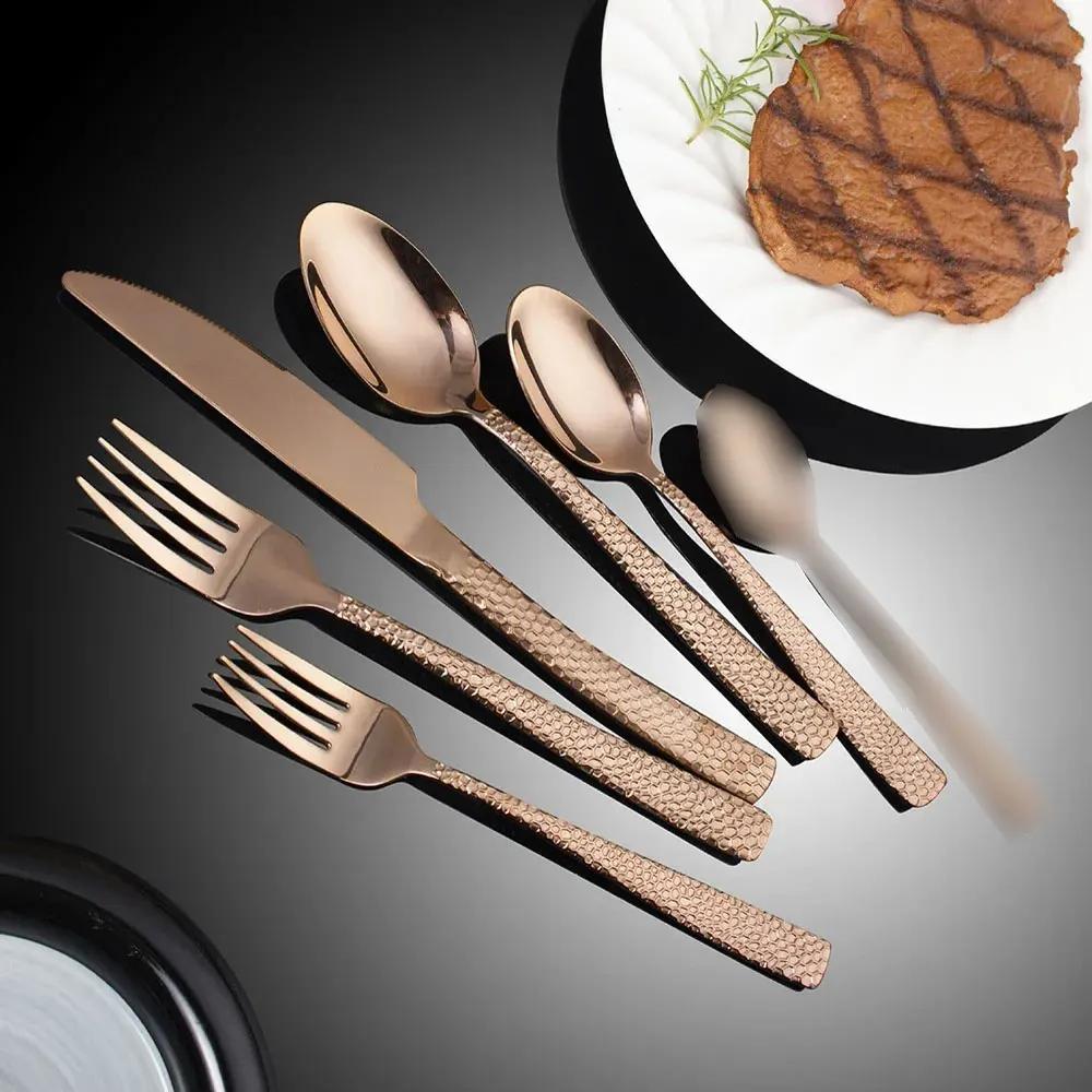 Luxury 1pcs Stainless Steel Cutlery Set Hammered Steak Knife Fork Spoon Western Dining Tableware For Restaurant Kitchen Bar