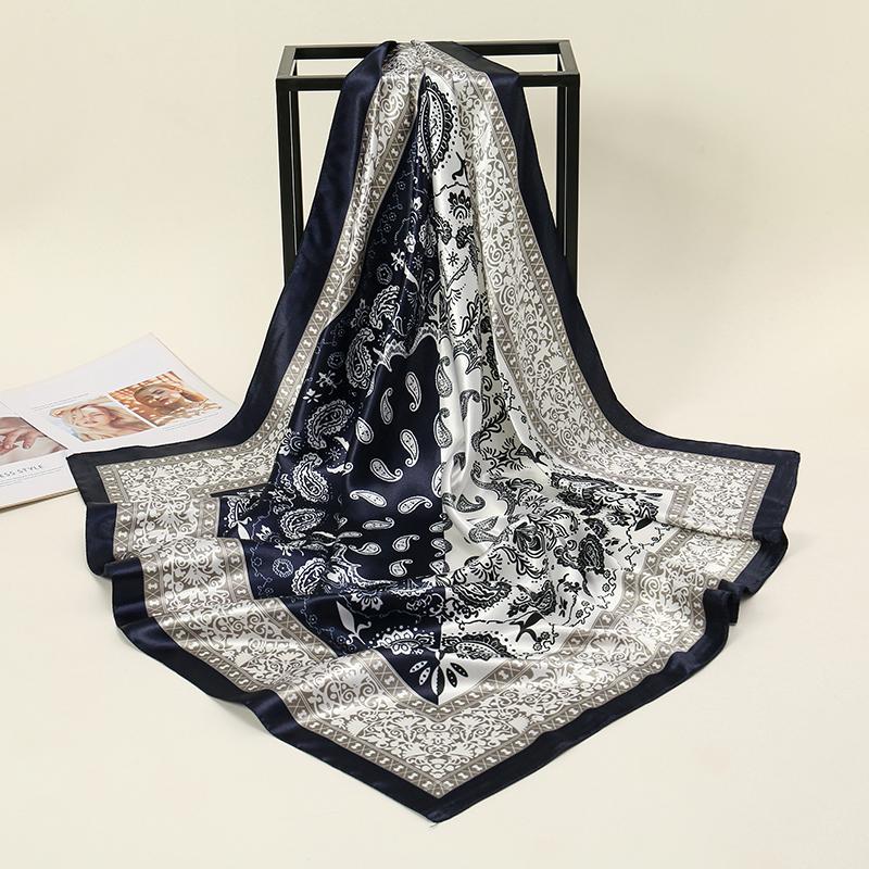 New Paisley Print Female Luxury Square Scarf for Women Silk Satin Shawl Muslim Hijab Fashion Soft Wrap Hair Band Ribbon Headband