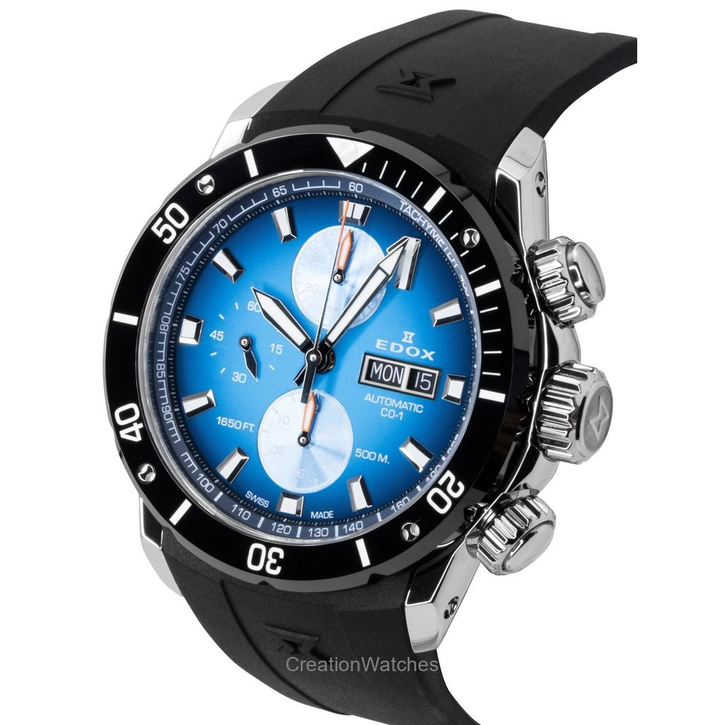Edox CO-1 Chronograph Rubber Strap Blue Dial Automatic Diver's 01128-3NOCA-BUIDN 500M Men's Watch