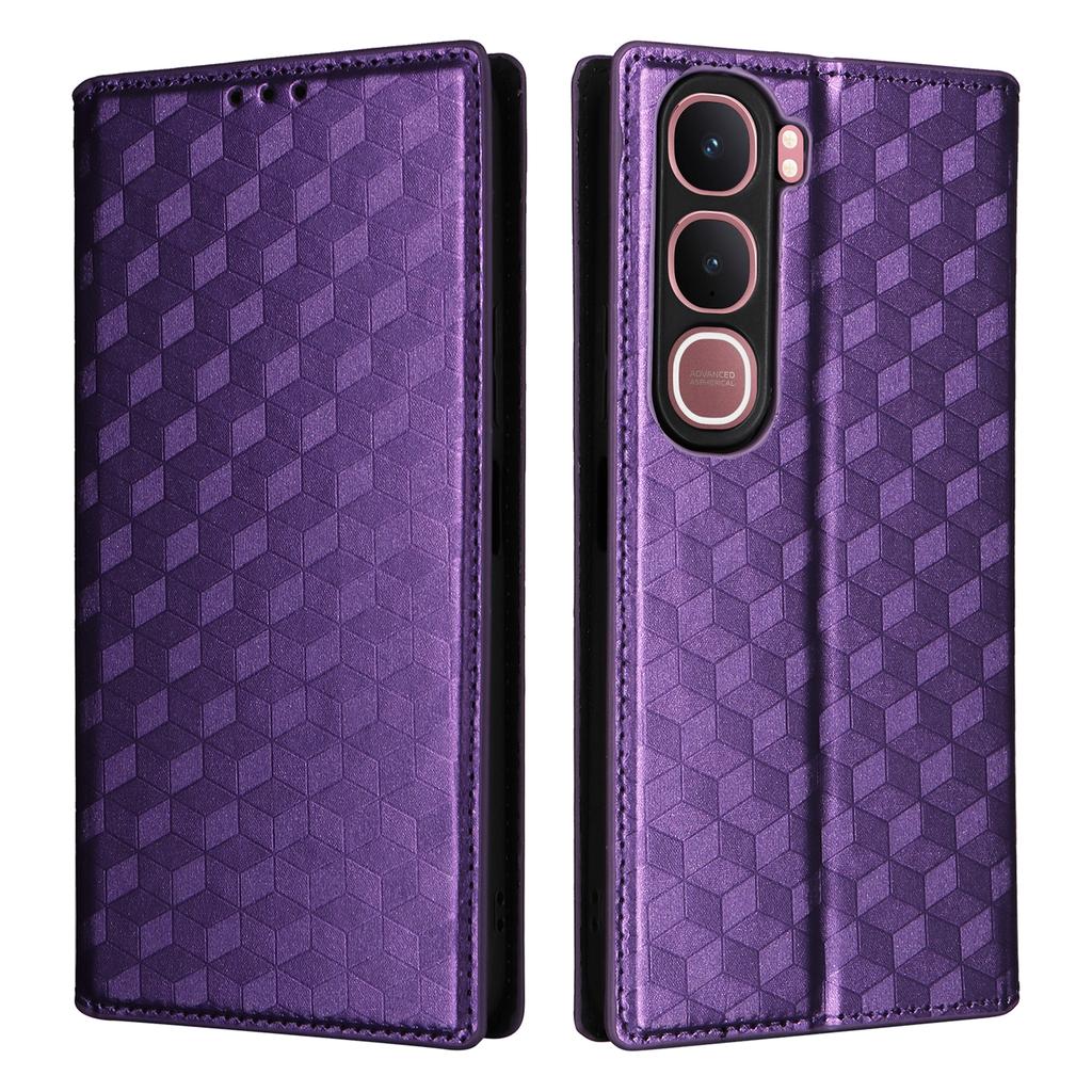 For Vivo Y31 5G/Y21d Case Wallet Rhombus Imprinted Leather Phone Cover -  Black