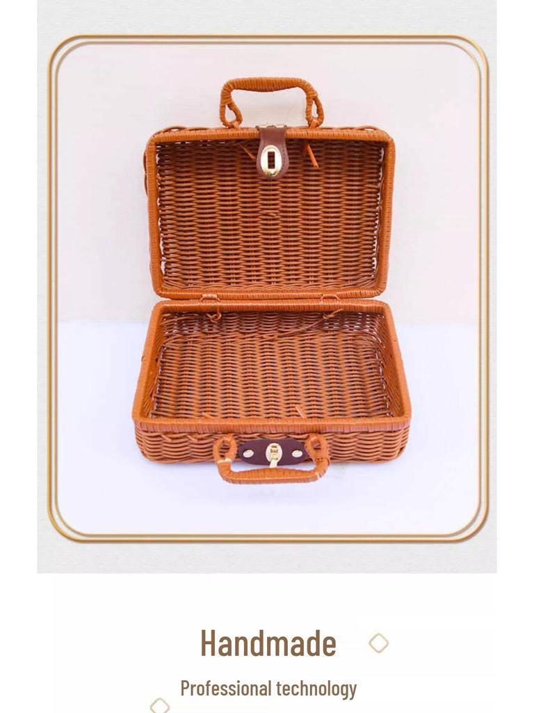 Vintage-Style Imitation Rattan Picnic Basket and Storage Box - Ideal for Photos, Bridesmaid or Groomsman Gifts
