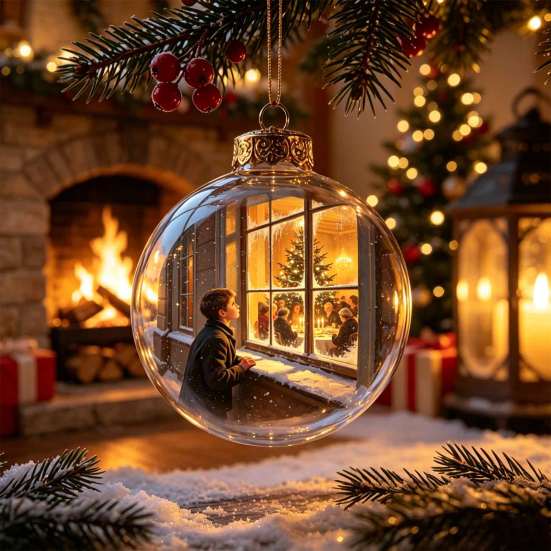 Palline di Plastica per Festa Ornamento Luminoso Storia di Natale, Palla Appesa 3D Luminosa con LED Caldo, Mini Decorazione Festiva da Interno/Esterno Festività