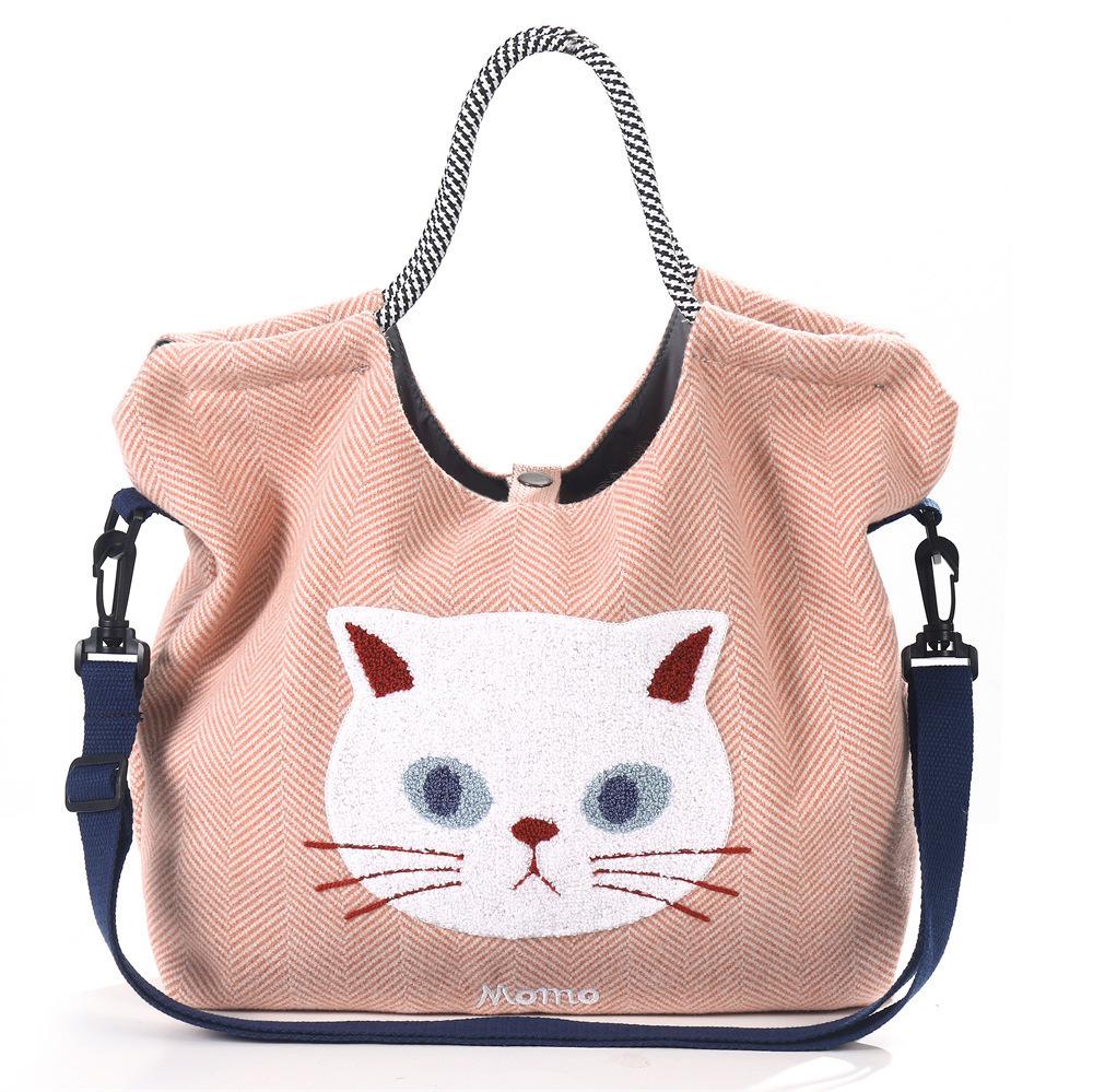 Trendige Cartoon Woll-Canvas Umhängetasche - Große Kapazität, Niedliches Modedesign