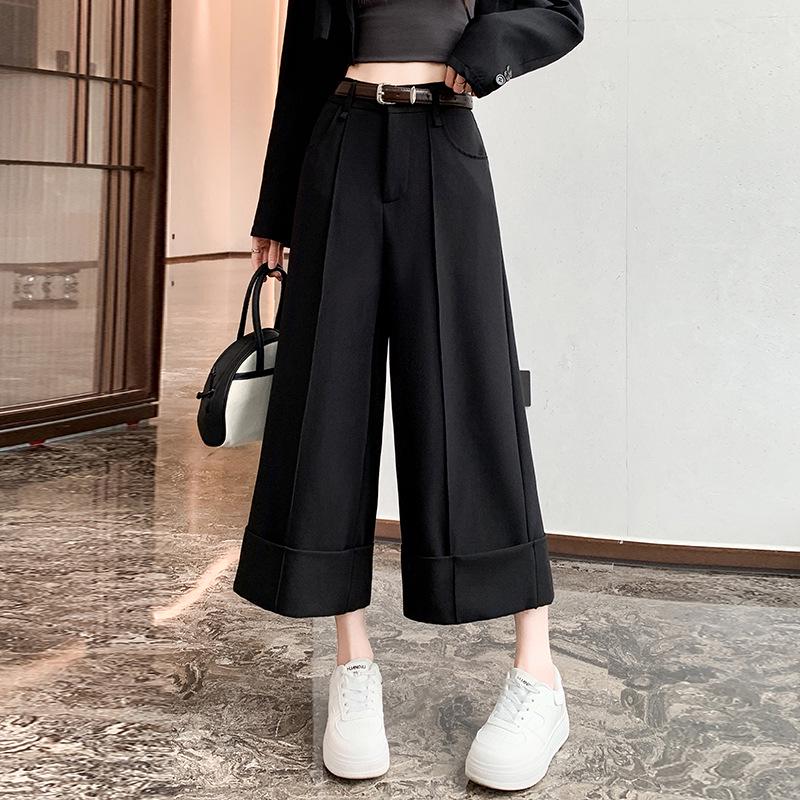 

High-Waisted Rolled-Up Wide-Leg Pants for Women - Spring/Summer 2026 Collection S чёрный